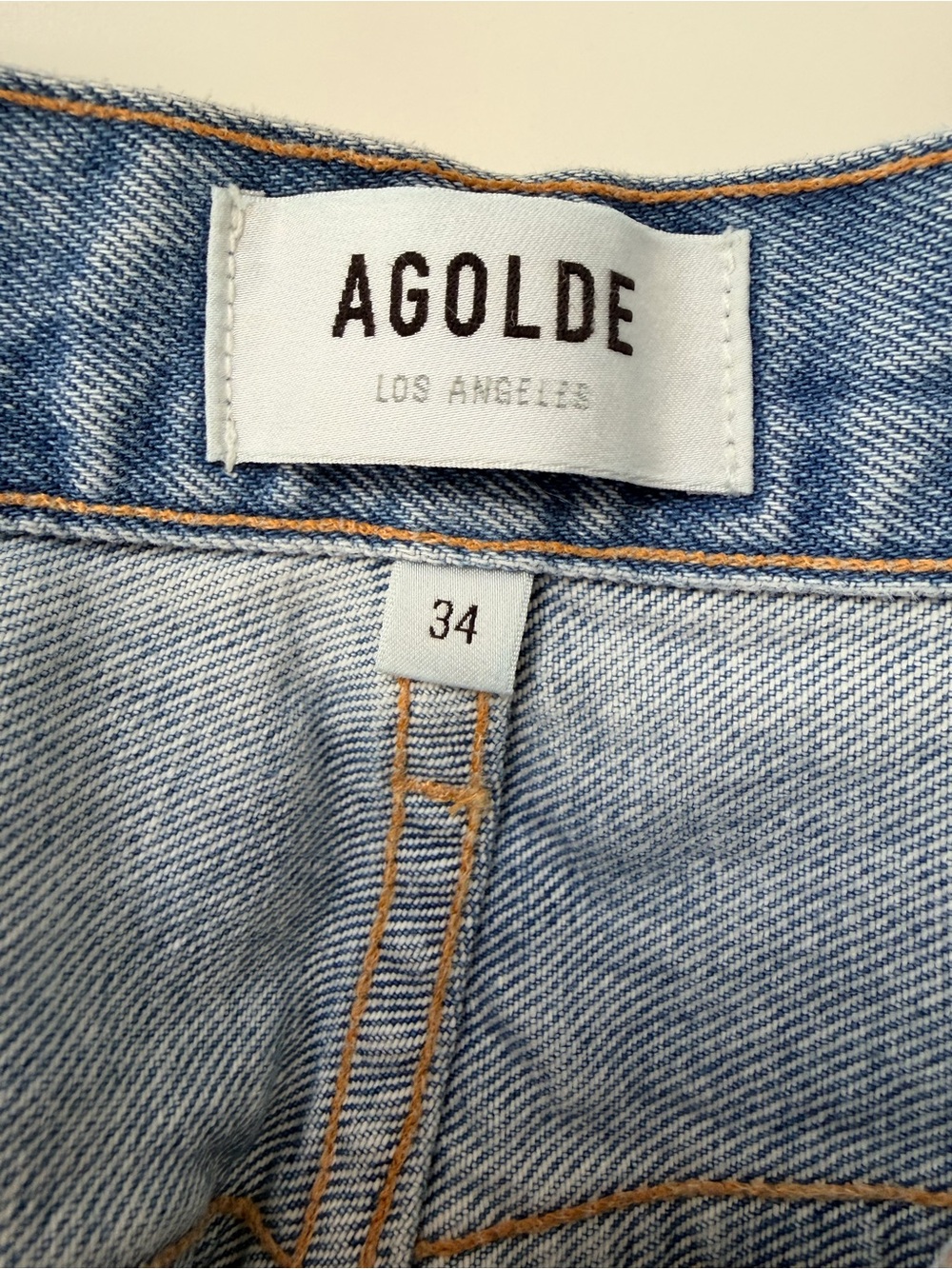 Agolde Light Blue Denim Jeans with Tan Stitching